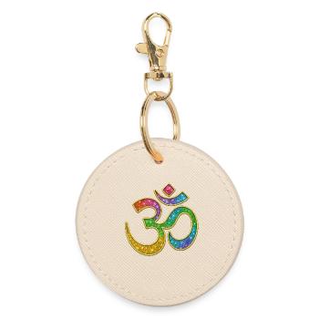 Rainbow Om symbol in glitter design - Round Keyring - oyster - Front
