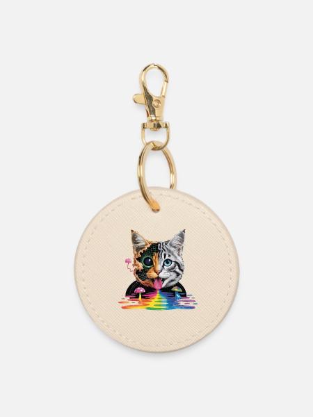 Surreales Katzen-Half-Glitch-Design - Runder Schlüsselanhänger - Auster