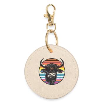 Casual bison with sunglasses - Round Keyring - oyster - Front