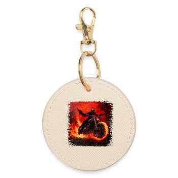 Demonic motorcyclist on fire - Round Keyring - oyster - Front