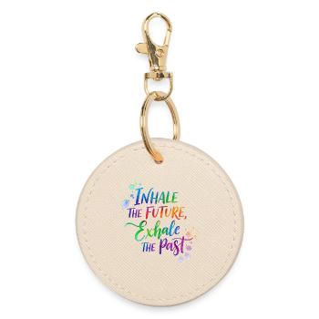 Inspirational Rainbow Calligraphy Design - Round Keyring - oyster - Front