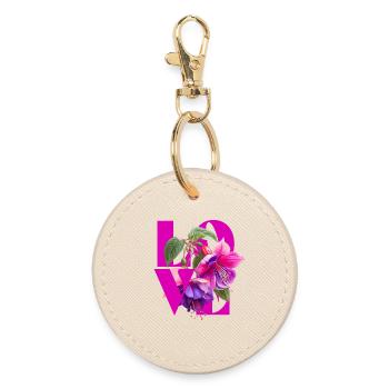 Blumige Liebe mit leuchtendem Fuchsia und Lila - Runder Schlüsselanhänger - Auster - Vorne