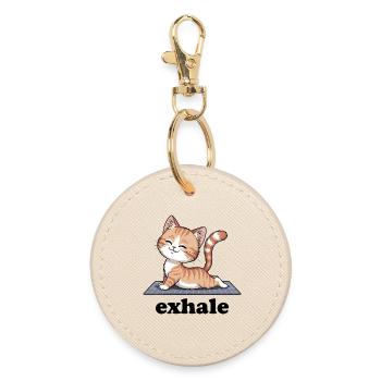 Exhale Yoga Quote Cute Cat - Round Keyring - oyster - Front