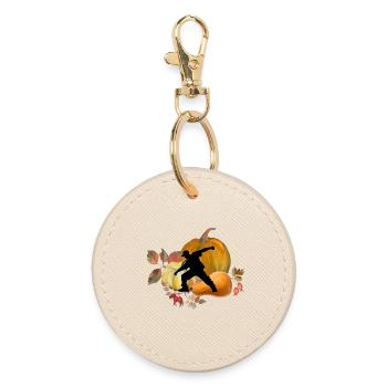 Dynamic Dancer in Autumn Pumpkin Scene Art - Round Keyring - oyster - Front