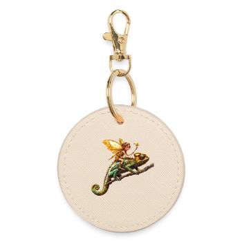 Magical elf rider on chameleon - Round Keyring - oyster - Front