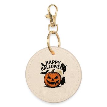 Halloween pumpkin motif with moon and haunted creatures - Round Keyring - oyster - Front