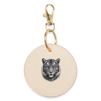 Black and White Tiger Head Drawing - Round Keyring - oyster - Front