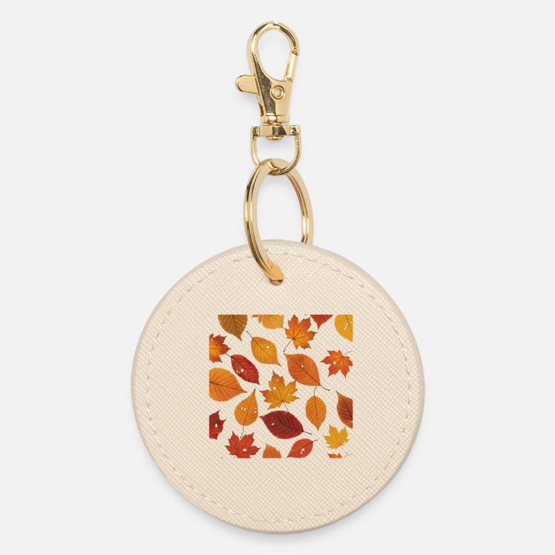 Autumn Leaf Pattern - Round Keyring - oyster