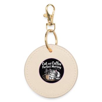 Cat and Coffee Perfect Morning - Round Keyring - oyster - Front