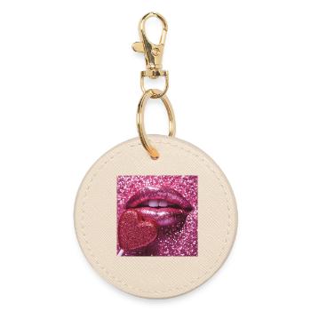Pink glitter lips and sugar heart - Round Keyring - oyster - Front