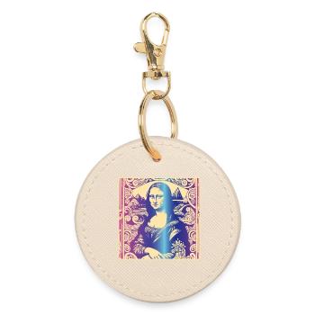 Woman portrait mona lisa rainbow modern paris - Round Keyring - oyster - Front