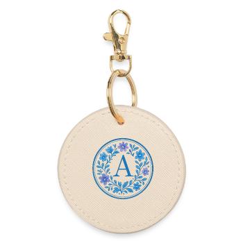 Elegant Ceramic Floral Logo - Letter A - Round Keyring - oyster - Front