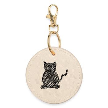 Cat Scribble Drawing Animal Gift - Round Keyring - oyster - Front