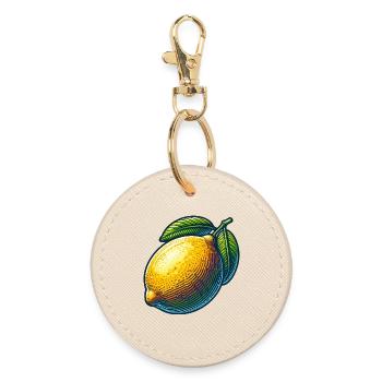 Bright lemon and green leaves - Round Keyring - oyster - Front