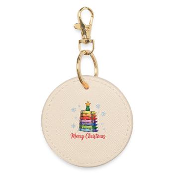 Christmas tree of crayons with stars - Round Keyring - oyster - Front