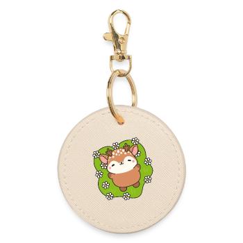 Cute Deer in Bloom on Green Grass - Round Keyring - oyster - Front