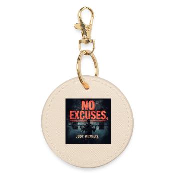 No Excuses, Just Results – Neon Gym Motivation of the - Round Keyring - oyster - Front