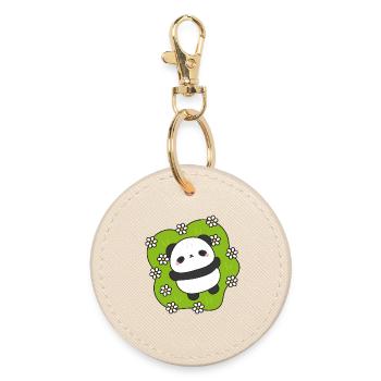 PandaGreen Floral Cuddle - Round Keyring - oyster - Front