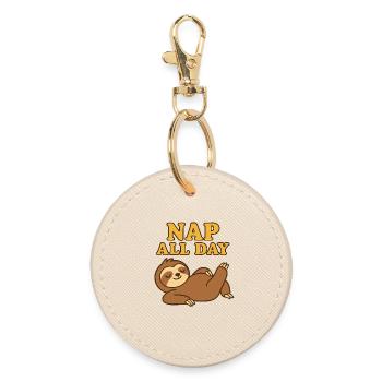 Faultier Nap All Day Lustiges Chill Design - Round Keyring - oyster - Front