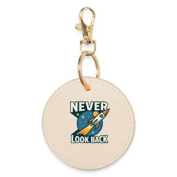 Never Look Back Rocket Motif Retro Space - Round Keyring - oyster - Front