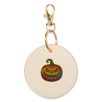 Colorful Glitter Pumpkin Creepy Face - Round Keyring - oyster - Front