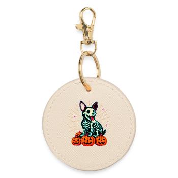 Chien squelette Neon Halloween - Porte-clés rond - huître - Devant