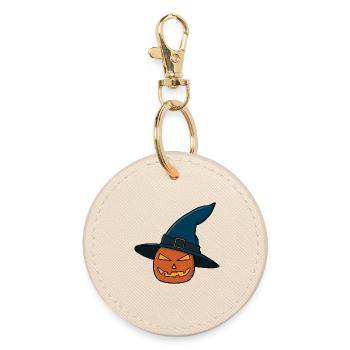Witch Hat Pumpkin Jack O Lantern - Round Keyring - oyster - Front