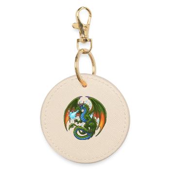 Bleu Vert Dragon Cracheur de Glace - Porte-clés rond - huître - Devant
