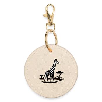 Giraffe silhouette in savannah country - Round Keyring - oyster - Front