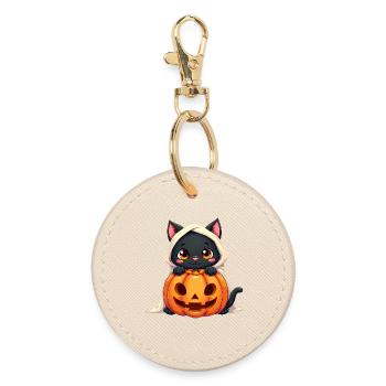 Halloween Cat with Halloween Pumpkin - Runder Schlüsselanhänger - Auster - Vorne