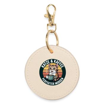 Cat Coffee Retro Morning - Round Keyring - oyster - Front