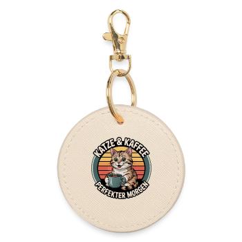 Cat & Coffee Perfect Morning - Round Keyring - oyster - Front