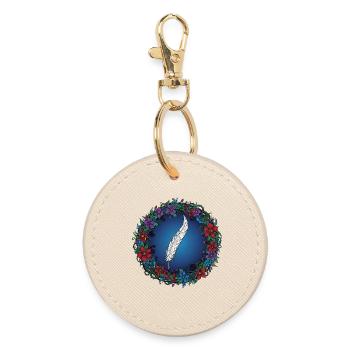 Feather in a Flower Wreath | Magic for Authors - Round Keyring - oyster - Front