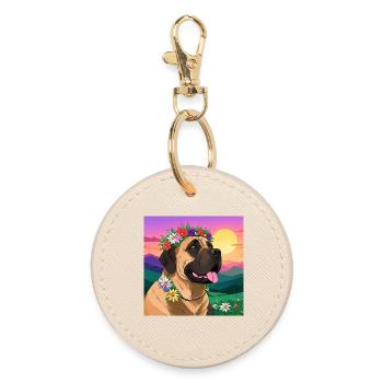 Mastiff with floral wreath - Round Keyring - oyster - Front