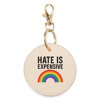 Hate Is Expensive Rainbow - Round Keyring - oyster - Front