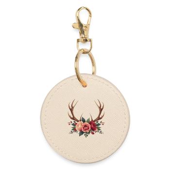 Deer Antlers & Roses - Boho Nature Design - Round Keyring - oyster - Front