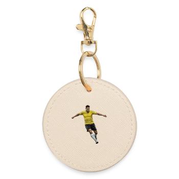 fussballspieler-gelb-trikot-action-comic-stil - Runder Schlüsselanhänger - Auster - Vorne