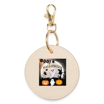 Spooky Halloween Night with Ghosts and Pumpkins - Round Keyring - oyster - Front