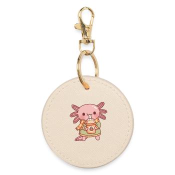 Cute Axolotl Drinking Pumpkin Spice Latte Autumn - Round Keyring - oyster - Front
