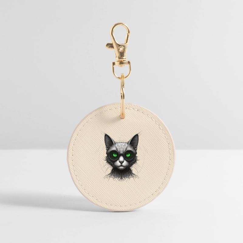 Green Eyes Computer Coder Geek Cat Round Keyring