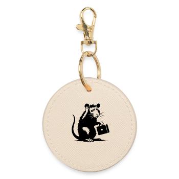 Rat avec mallette - Porte-clés rond - huître - Devant