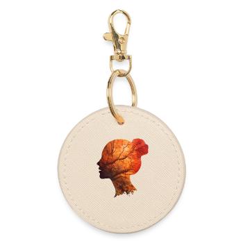 Herbst Silhouette Frau – Elegantes Portrait - Runder Schlüsselanhänger - Auster - Vorne