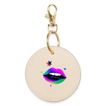 Rainbow Lips Pop Art Neon - Round Keyring - oyster - Front