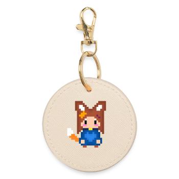 Pixel Kitsune Fuchs Mädchen in Blauer Hoodie - Runder Schlüsselanhänger - Auster - Vorne