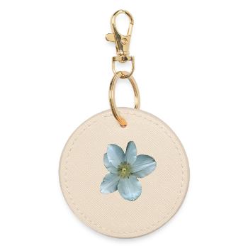 White Clematis Flower - Round Keyring - oyster - Front