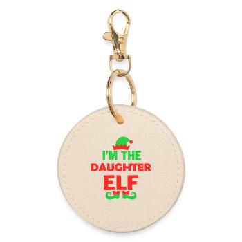 Daughter Elf Christmas Tee - Round Keyring - oyster - Front