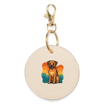 Chien Border Terrier coloré avec motif de vagues - Porte-clés rond - huître - Devant