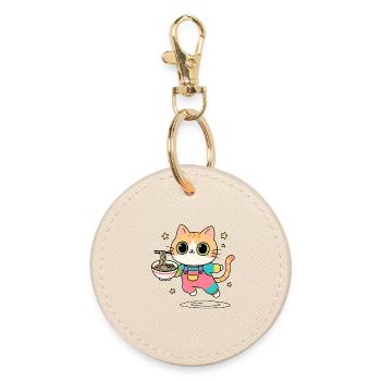 Chat bol de Ramen Multicolore - Porte-clés rond - huître - Devant