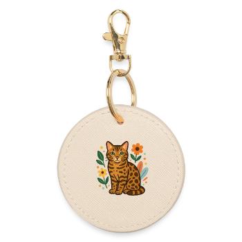 Chat du Bengale parmi les fleurs - Porte-clés rond - huître - Devant