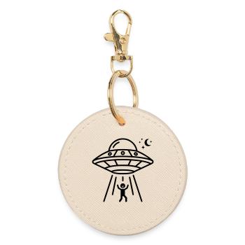 UFO Entführung | Lustiges Alien Design - Runder Schlüsselanhänger - Auster - Vorne